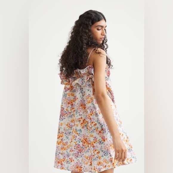 NWT H&M Linen Blend Floral  Flounce Trimmed Mini Dress - Picture 6 of 6